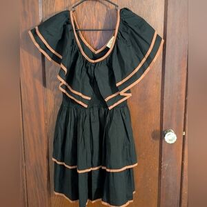 Sofia Beatrice Contrast Trim Black & Brown Dress